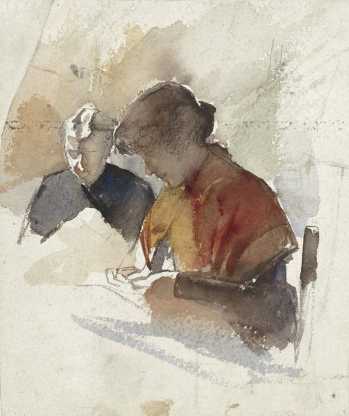 Main Product Photo of Twee naaiende vrouwen  Painting by Jacobus Van Looy