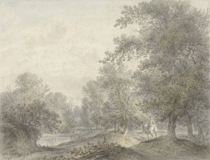 Boslandschap met ruiter en vijver by Jacobus Versteegen Oil Painting