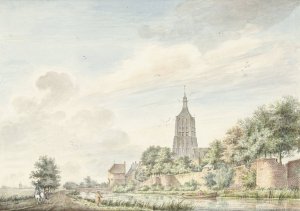 Gezicht op Asperen met de stadsmuren en de kerktoren, by Jacobus Versteegen Oil Painting