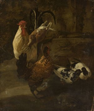 Domestic fowls by Jacomo Victors Oil Painting