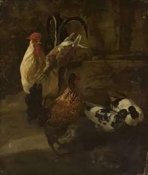 Domestic fowls by Jacomo Victors Oil Painting