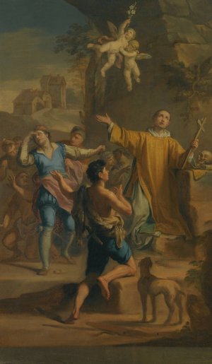 An Outdoor Scene With A Saint In Ecstatic Rapture, Surrounded By Devotees by Jacopo Alessandro Calvi Oil Painting