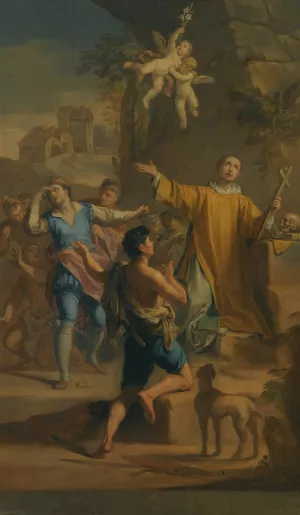 An Outdoor Scene With A Saint In Ecstatic Rapture, Surrounded By Devotees by Jacopo Alessandro Calvi Oil Painting