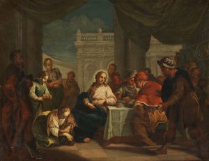 Christus und Maria Magdalena bei der Fuswaschung by Jacopo Amigoni Oil Painting