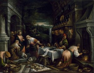 Christ in the House of Mary, Martha, and Lazarus by Jacopo Bassano Oil Painting