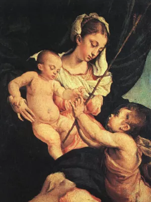 Madonna and Child with Saint John the Baptist by Jacopo Bassano - Oil Painting Reproduction