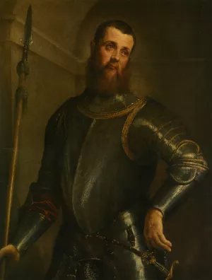 Portrait of a Military Commander Three Quarter Length in Armour by Jacopo Bassano Oil Painting