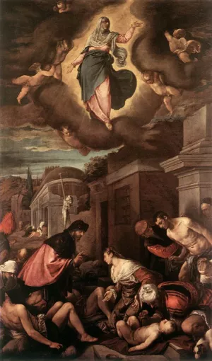 St Roche among the Plague Victims and the Madonna in Glory by Jacopo Bassano - Oil Painting Reproduction