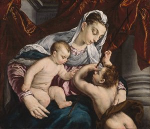 Virgin and Child with the Young Saint John the Baptist by Jacopo Bassano Oil Painting