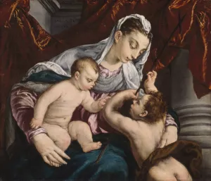 Virgin and Child with the Young Saint John the Baptist by Jacopo Bassano Oil Painting