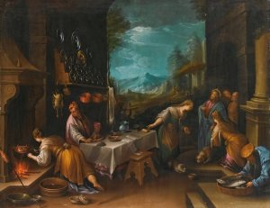 Christ In The House Of Mary And Martha by Jacopo Da Ponte (Follower) Oil Painting