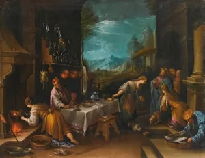 Christ In The House Of Mary And Martha by Jacopo Da Ponte (Follower) Oil Painting