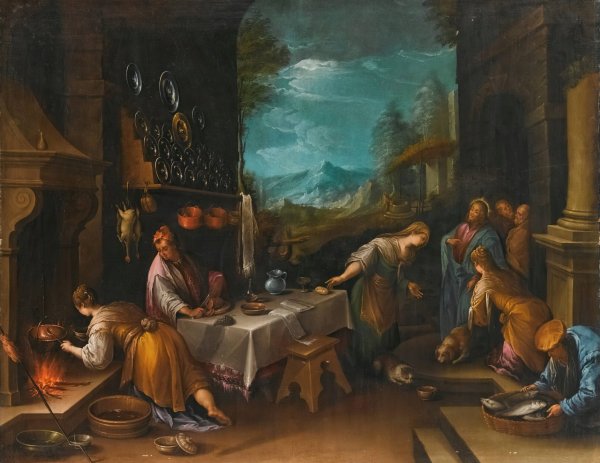 Christ In The House Of Mary And Martha by Jacopo Da Ponte (Follower) - Hand-Painted Oil Painting Reproduction