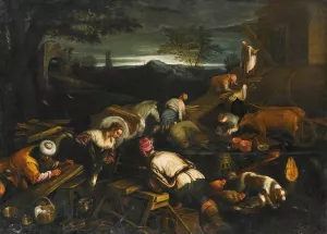 Noah Leading The Animals Onto The Ark by Jacopo Da Ponte (Follower) Oil Painting