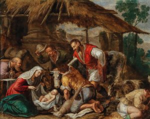 The Adoration of the Shepherds by Jacopo Da Ponte (Follower) Oil Painting