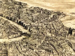 Plan of Venice Detail painting by Jacopo De'Barbari