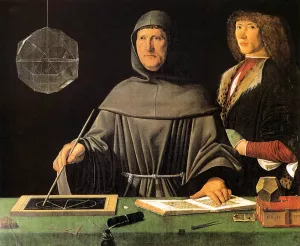 Portrait of Fra Luca Pacioli and an Unknown Young Man by Jacopo De'Barbari - Oil Painting Reproduction