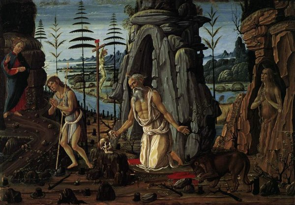 Main Product Photo of St Jerome in the Wilderness Painting by Jacopo Del Sellaio