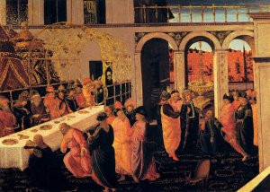 The Banquet of Ahasuerus by Jacopo Del Sellaio Oil Painting