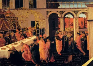 The Banquet of Ahasuerus by Jacopo Del Sellaio Oil Painting