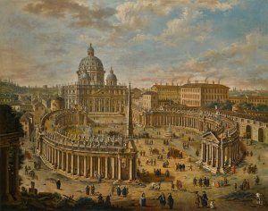 Rome, A Panoramic View Of Saint Peter's Square, The Basilica Beyond by Jacopo Fabris Oil Painting
