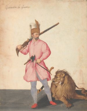 A Janissary 'of War'with a Lion by Jacopo Ligozzi Oil Painting