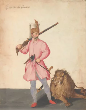 A Janissary 'of War'with a Lion by Jacopo Ligozzi Oil Painting