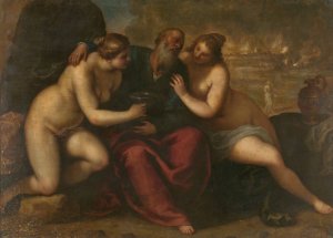 Lot and His Daughters by Jacopo Palma Il Giovane Oil Painting
