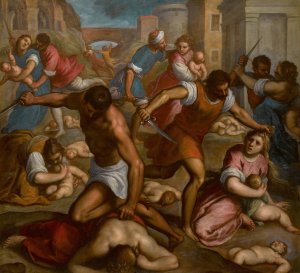 The Massacre Of The Innocents by Jacopo Palma Il Giovane Oil Painting