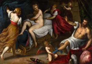 Venus and Mars by Jacopo Palma Il Giovane Oil Painting