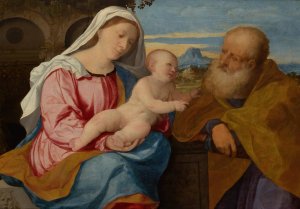The Holy Family by Jacopo Palma Il Vecchio Oil Painting