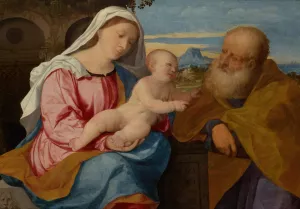 The Holy Family by Jacopo Palma Il Vecchio Oil Painting