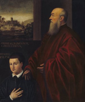 Andrea Renier and His Son Daniele by Jacopo Tintoretto (Follower) Oil Painting