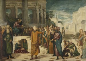 Christ with the Adulterous Woman by Jacopo Tintoretto Oil Painting