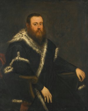 Portrait Of A Bearded Man In A Black Robe With Fur by Jacopo Tintoretto Oil Painting