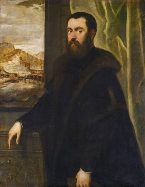 Portrait of a Man with a Landscape View by Jacopo Tintoretto Oil Painting