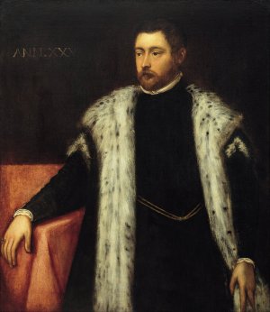Twenty-five year old Youth with Fur-lined Coat by Jacopo Tintoretto Oil Painting