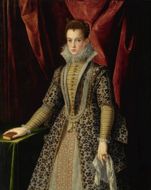 Portrait Of A Young Lady In An Embroidered Dress And Pearls by Jacopo Zucchi Oil Painting