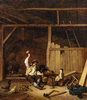 A carpenter in a barn by Jacques Albert Senave Oil Painting