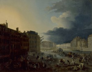 Le pont Rouge et les pointes des iles Saint-Louis et de la Cite, vus du port au ble by Jacques Albert Senave Oil Painting