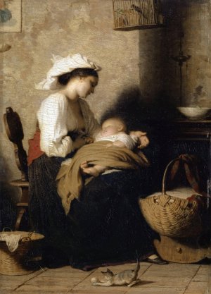 Italian Mother With Sleeping Infant by Jacques Alfred Van Muyden Oil Painting
