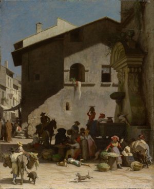 Roman Market Scene by Jacques Alfred Van Muyden Oil Painting