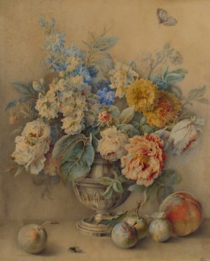 Flowers in a Silver Caster, Fruit in the Foreground by Jacques Andre Portail Oil Painting