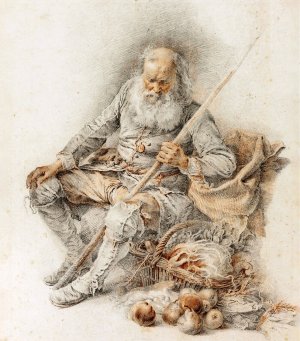 Old Man with a Basket of Fruit and Vegetables by Jacques Andre Portail Oil Painting