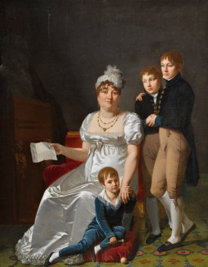 Portrait of Madame B., Nee Etiennette Delagrange With Her Three Sons by Jacques Antoine Vallin Oil Painting
