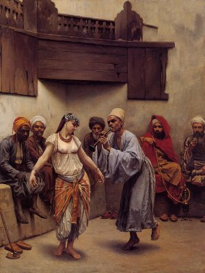 Dancing in a Cafe in Cairo by Jacques Baugnies Oil Painting
