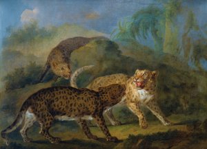 The Three Leopards by Jacques-Charles Oudry Oil Painting