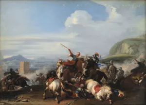Battle Scene With Turkish Cavalry by Jacques Courtois Oil Painting