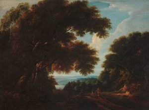 Forest landscape with figures by Jacques D'Arthois Oil Painting