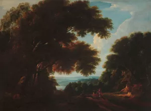 Forest landscape with figures by Jacques D'Arthois Oil Painting